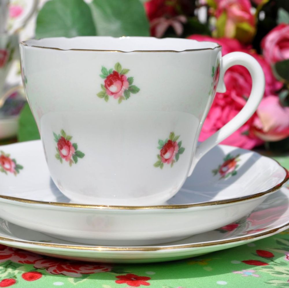 Adderley Ditsy Pink Rose Pattern Fine China Teacup Trio
