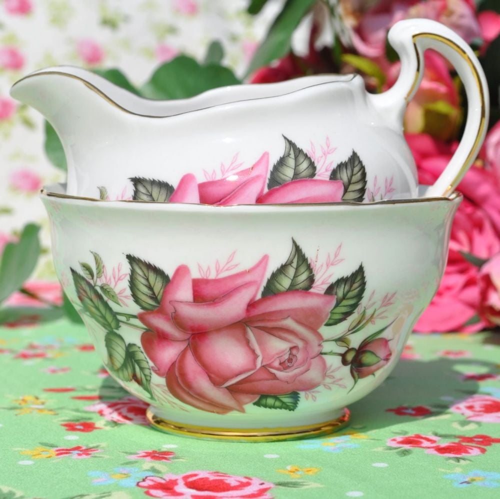 Colclough Pink Roses Vintage China Milk Jug & Sugar Bowl