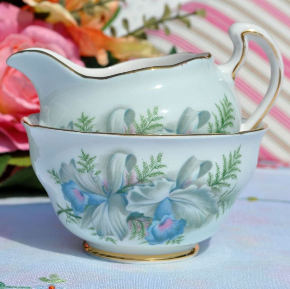 Colclough Blue Lilies Vintage Milk Jug & Sugar Bowl