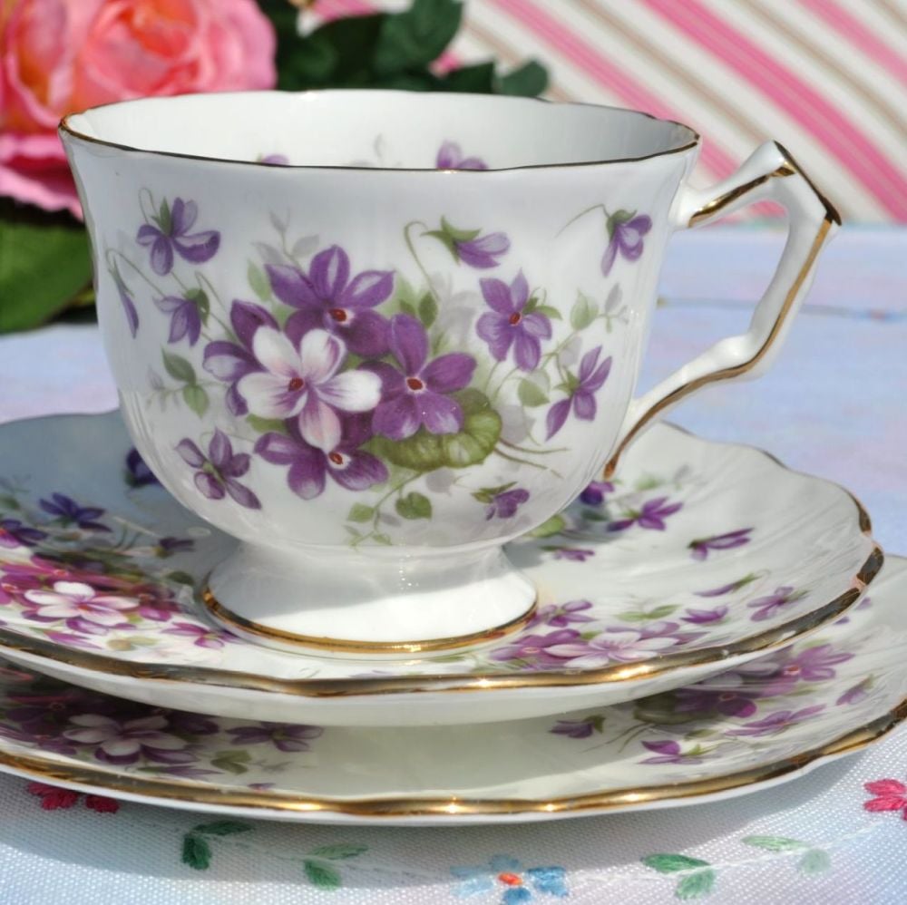 Aynsley Violette Vintage China Teacup, Saucer and Tea Plate Trio
