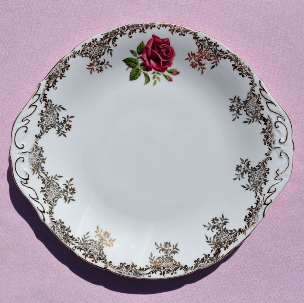 Paragon Pink Rose and Gold Filigree Vintage China Cake Plate c.1960s