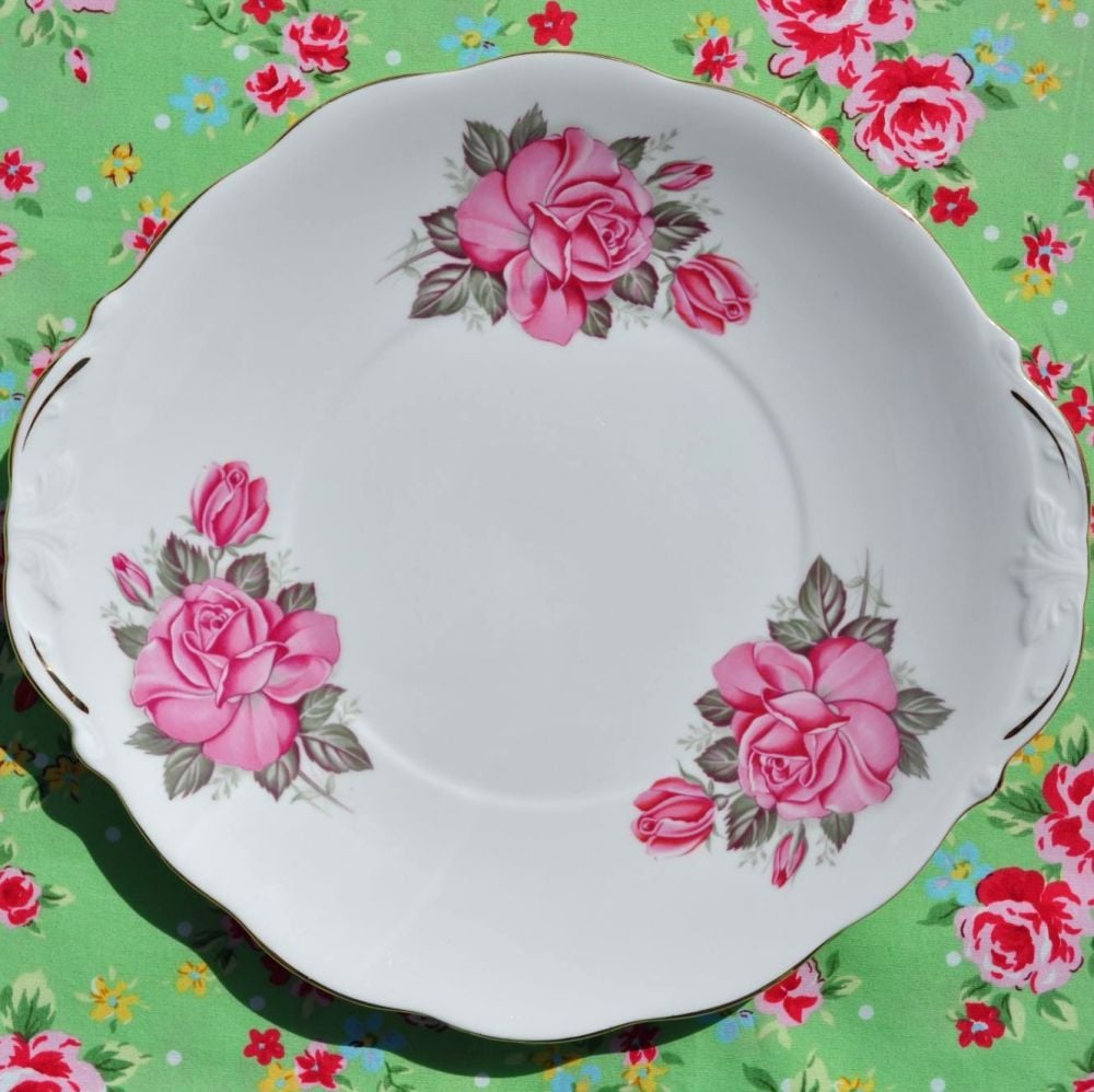 Queen Anne Pink Roses Cake Plate c.1960s