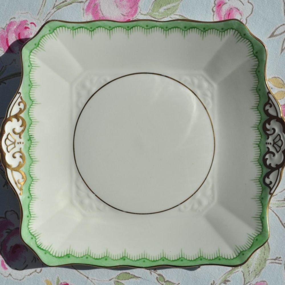 Tuscan Cream, Green & Gold Fine China Vintage Cake Plate
