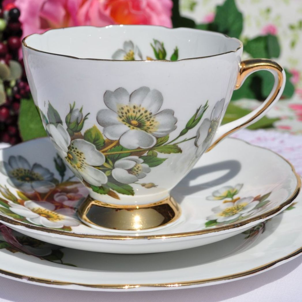 Gladstone Wild Rose Vintage Fine Bone China Teacup Trio c.1950s