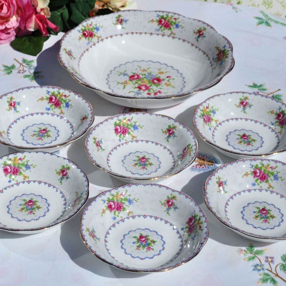 Royal Albert Petit Point China Reg. No.778676 Dessert Set c.1930s