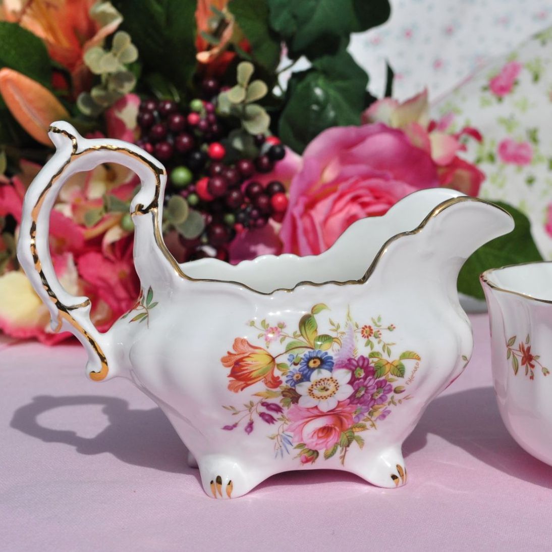 Hammersley Floral Vintage China Creamer and Sugar Bowl