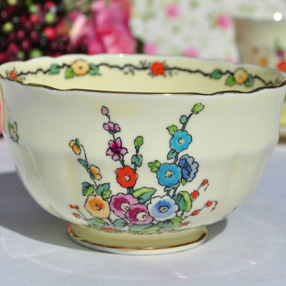 Crown Staffordshire Cottage Garden Hand Painted Sugar Bowl c.1930s