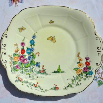 Crown Staffordshire Cottage Garden Hand Painted Cake Plate c.1930s