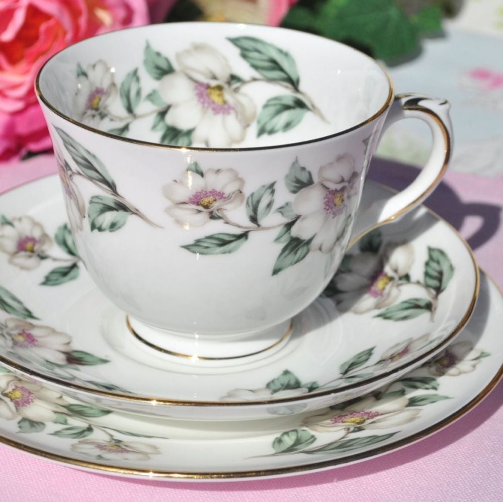Crown Staffordshire Pear Blossom China Teacup Trio
