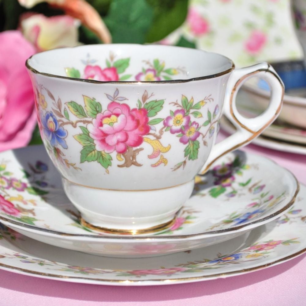 Royal Stafford Rochester Vintage Floral Tea Cup Trio c.1950s
