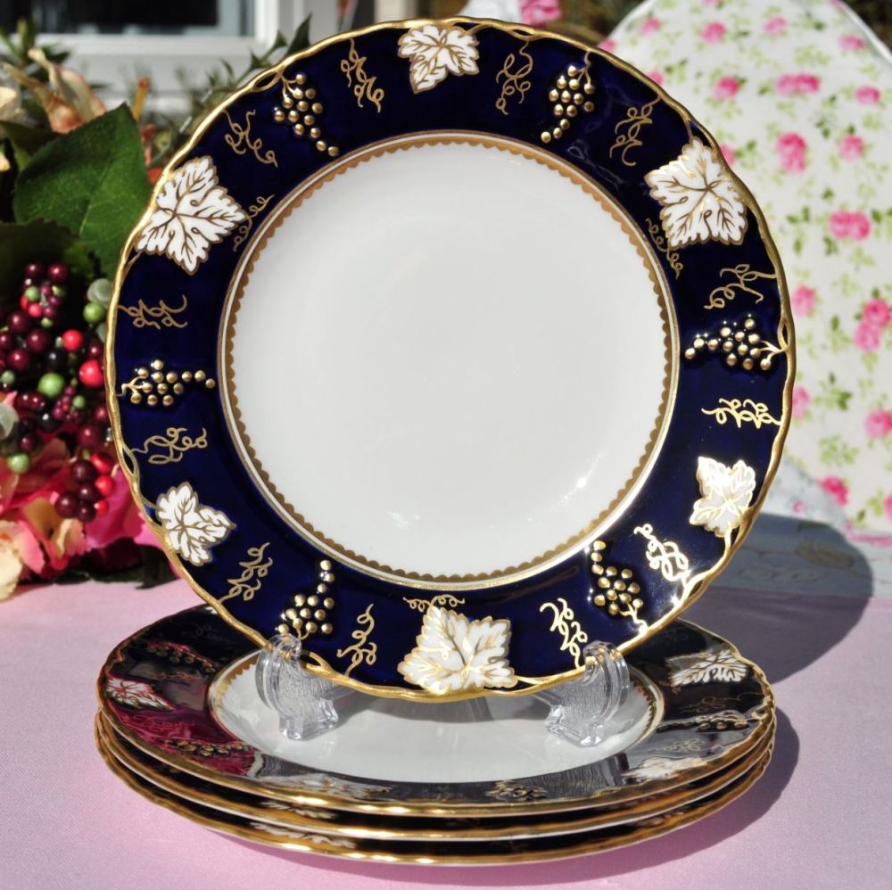 Royal Crown Derby Vine Cobalt Vintage Bone China Plates x 4 c.1967