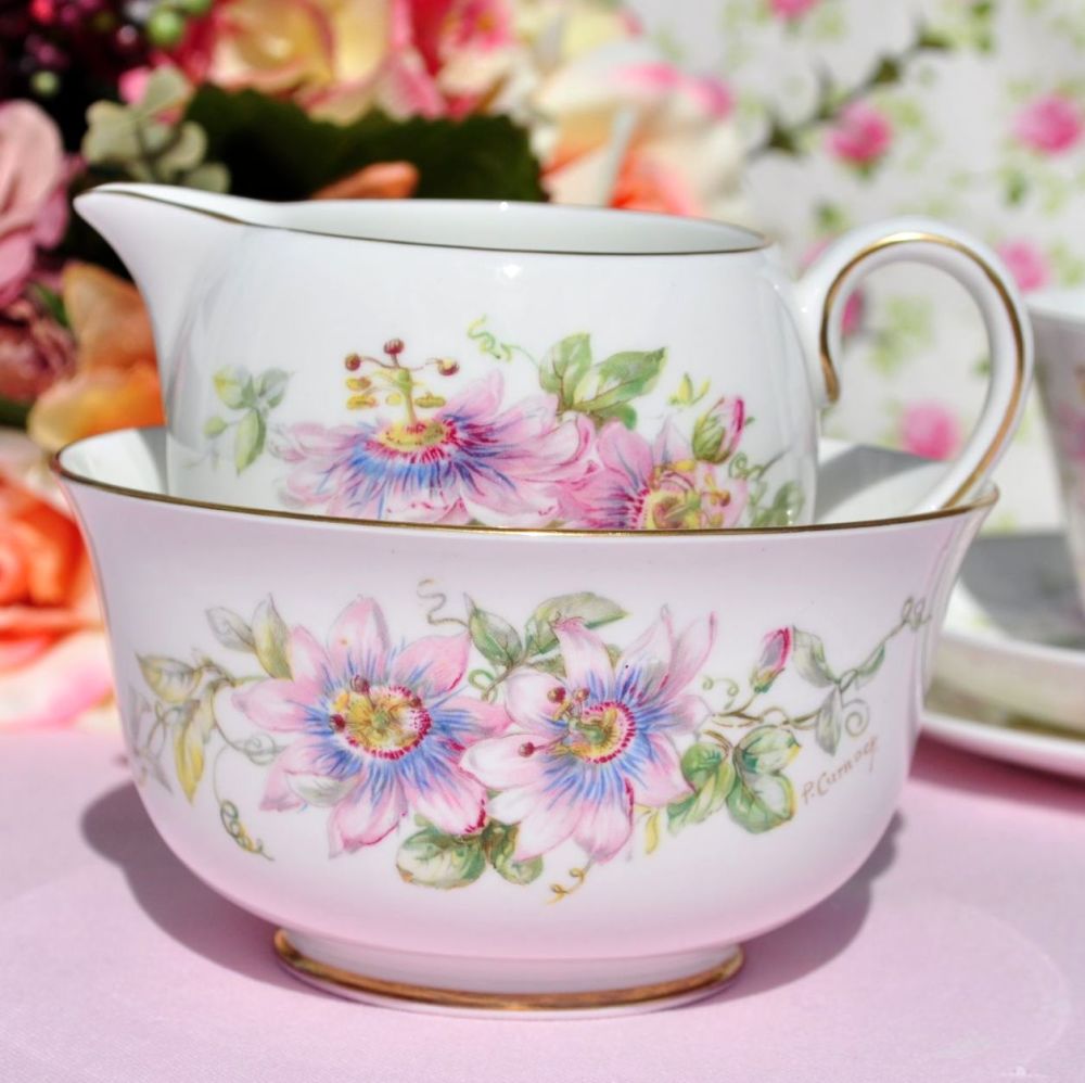 Royal Doulton Passion Flower Hand Painted Milk Jug & Sugar Bowl c.1944