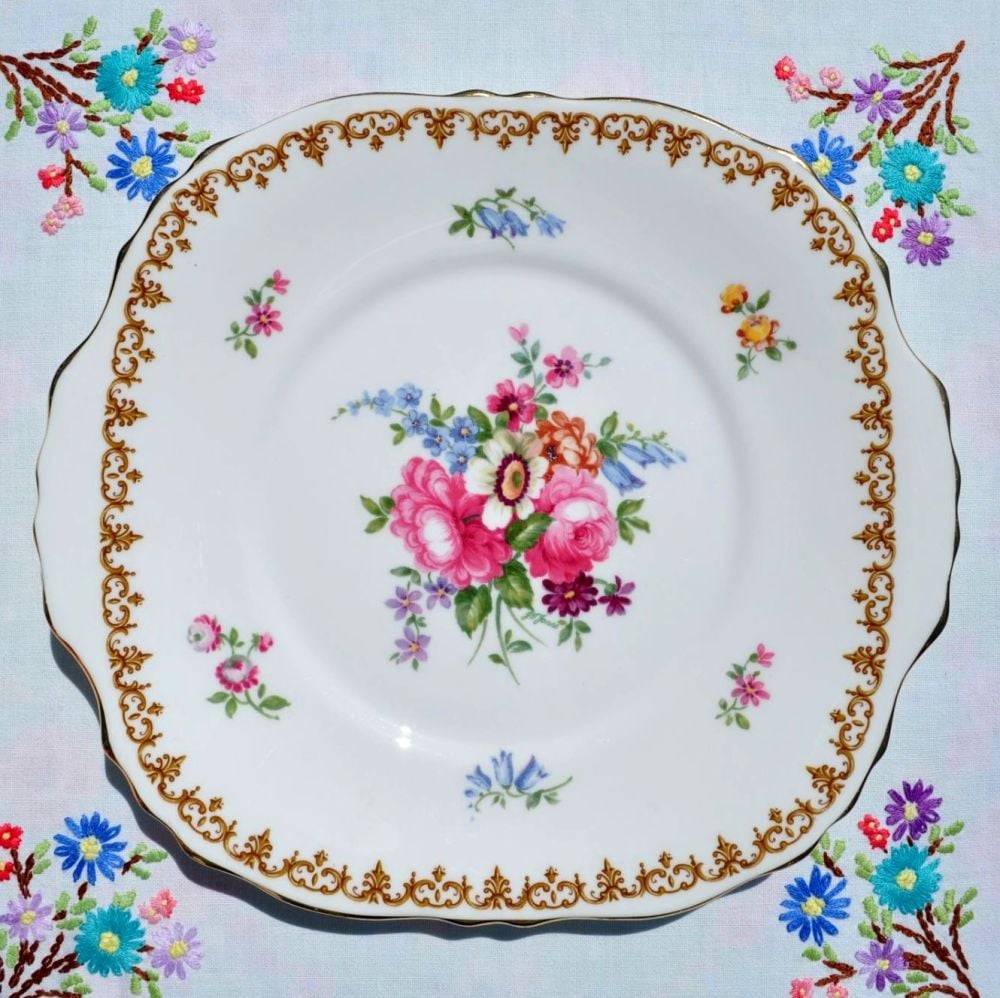 Crown Staffordshire England's Bouquet Cake Plate c.1930s