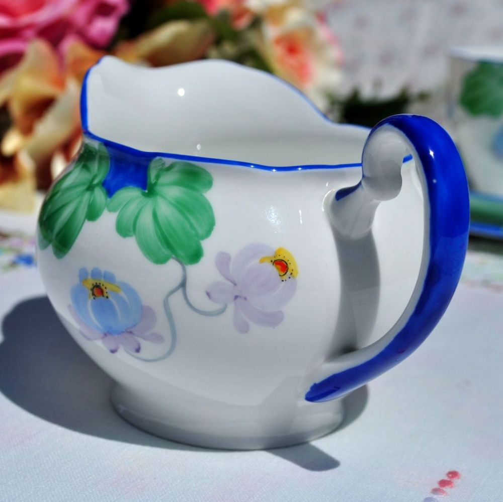 Grafton Art Deco Hand Painted Blue Rim Creamer c.1935+