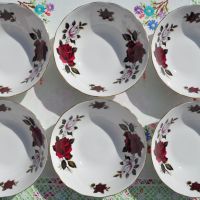 Colclough Red and White Roses Dessert Dishes Set