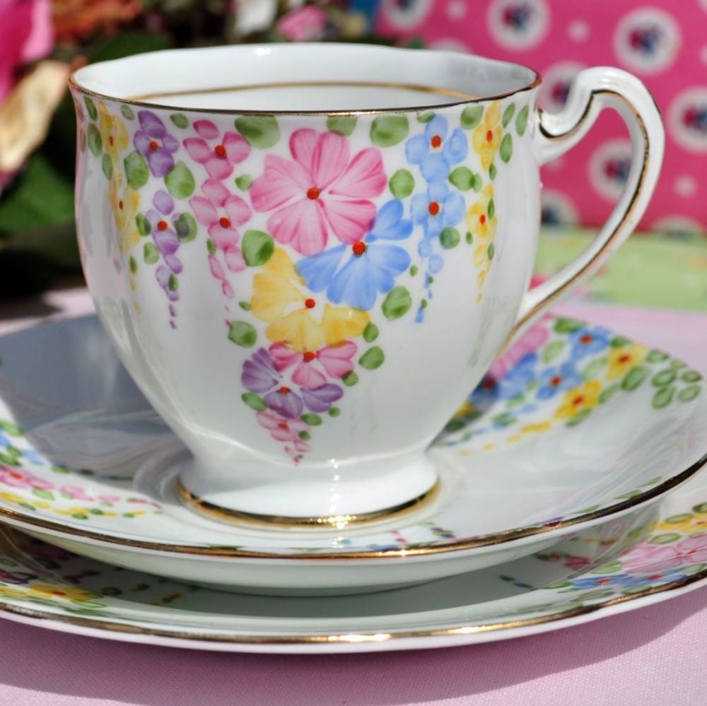 Royal Standard Hollyhock Vintage China Teacup Trio