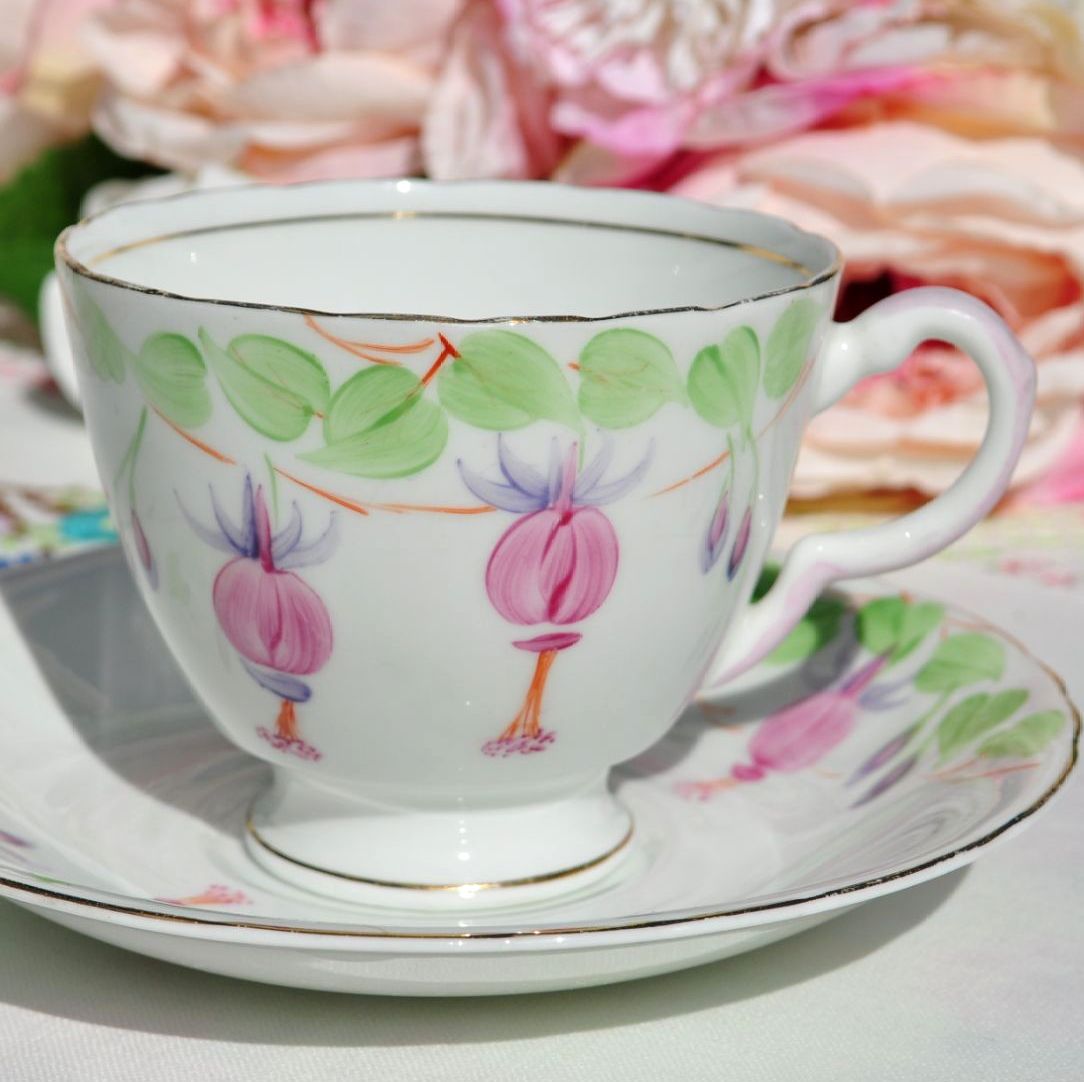 Hand Painted Fuchsia Teacup and Saucer c.1954-9