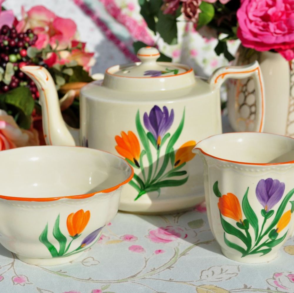 James Kent Hand Painted 2 Pint Teapot, Milk Jug & Sugar Bowl Set c.1930s