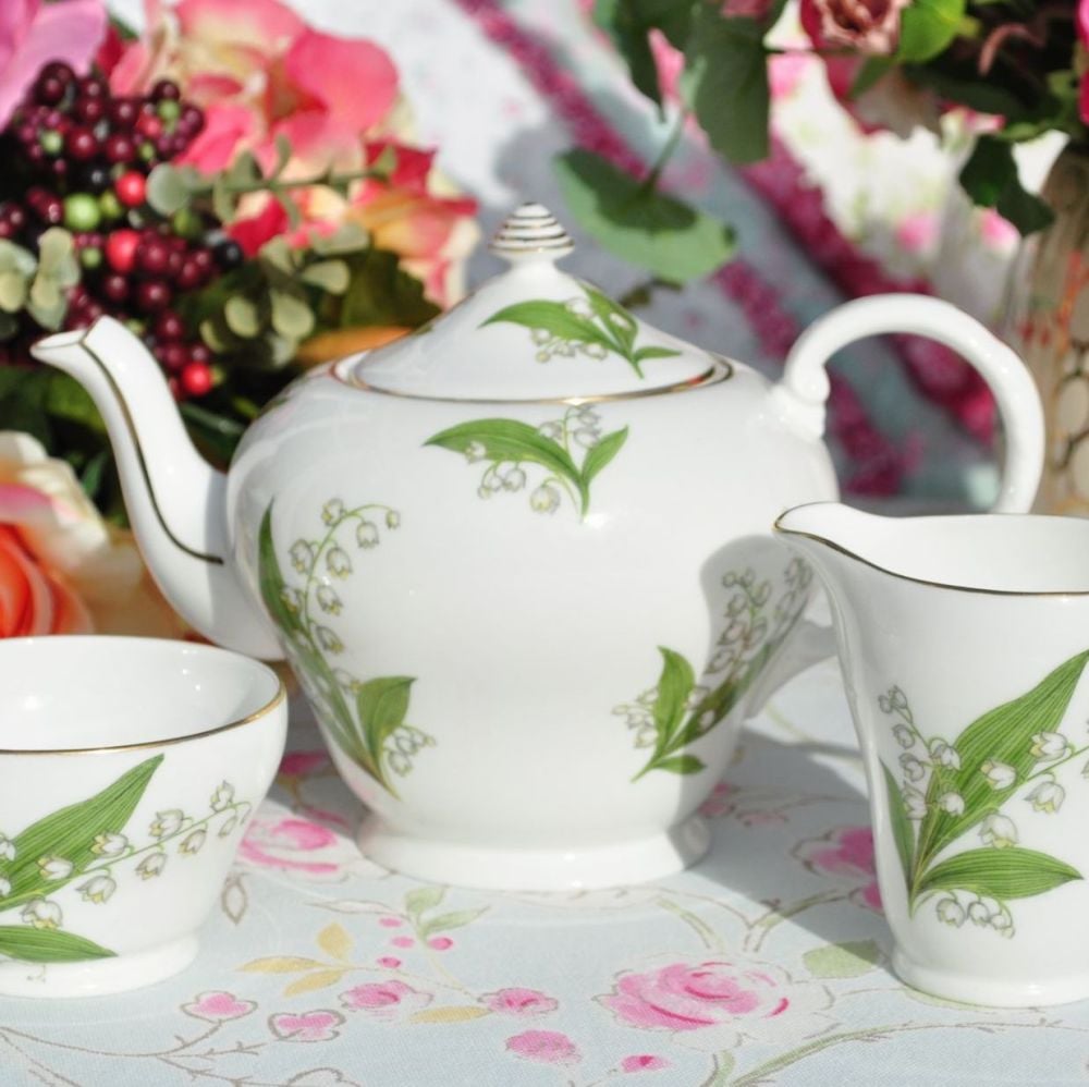Royal Grafton Lily of the Valley Teapot, Milk & Sugar Set c.1950