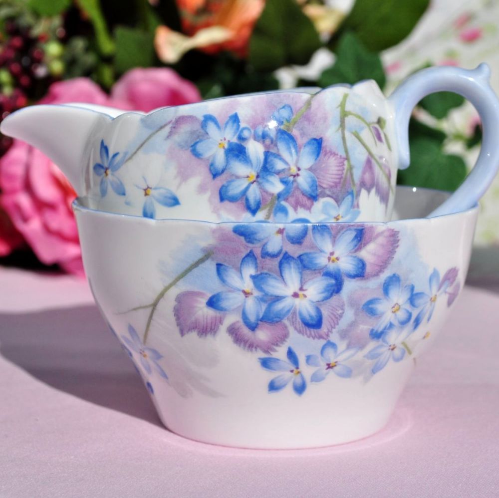 Shelley Blue Spray Milk Jug and Sugar Bowl c.1930s