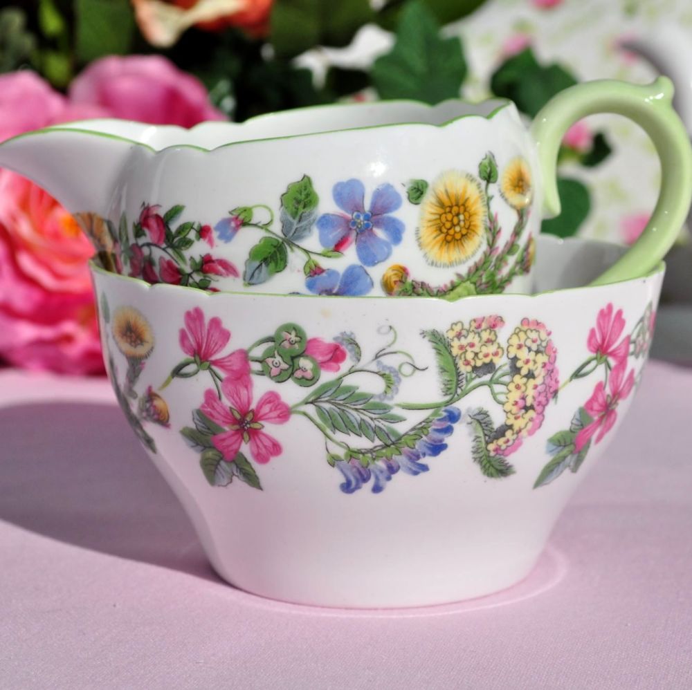 Shelley Hedgerow Vintage China Milk Jug and Sugar Bowl c.1930s