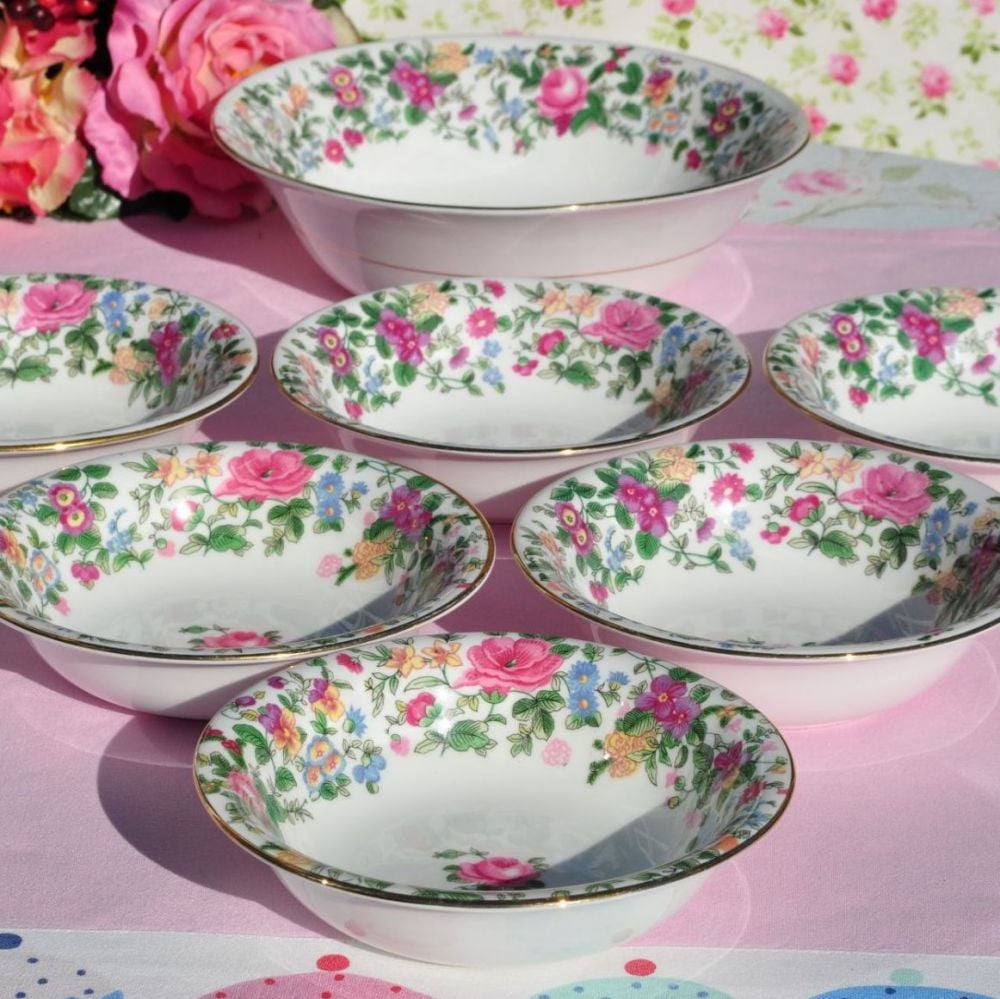 Crown Staffordshire Thousand Flowers Serving Bowl and Six Dessert Dishes