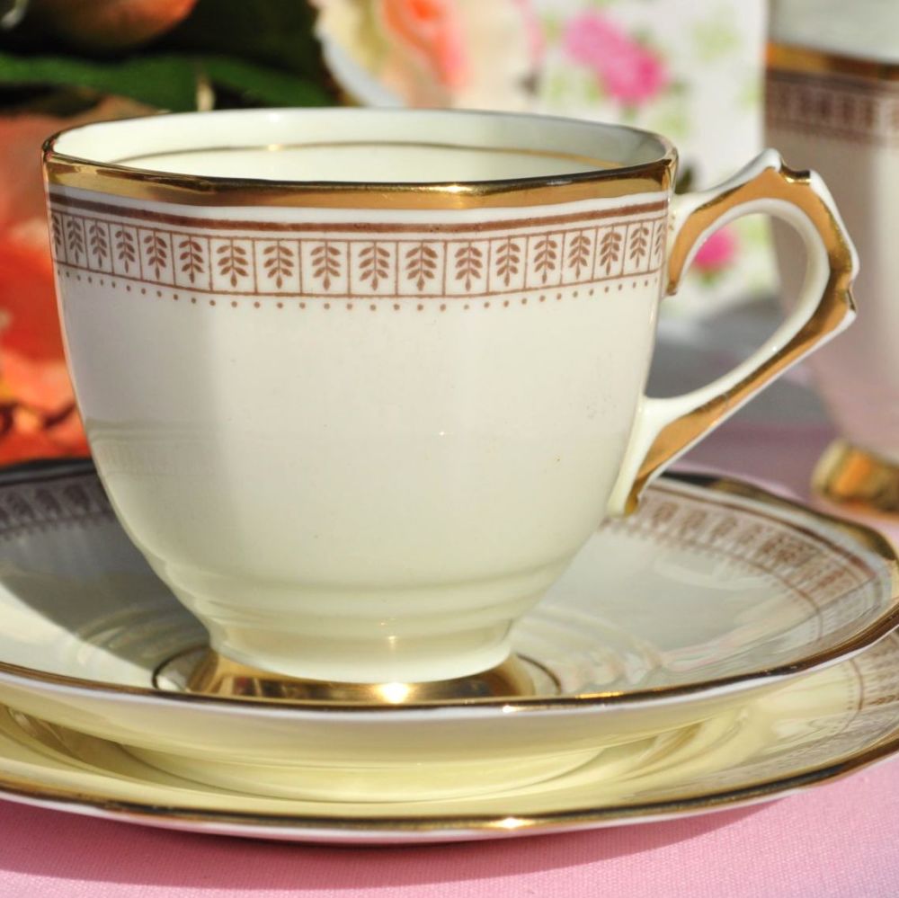 Tuscan Art Deco Cream and Gold Tea Cup Trio c.1933