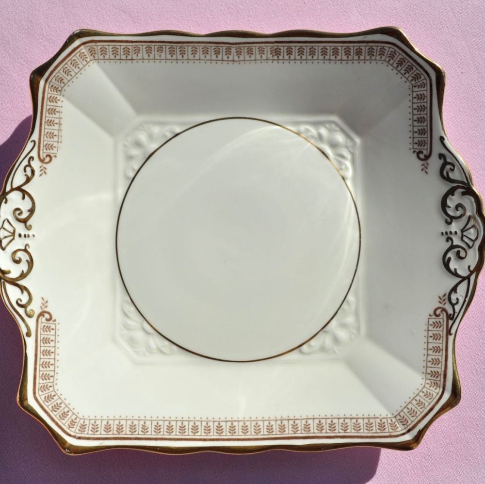 Tuscan Art Deco Cream Fine China Cake Plate with Gold
