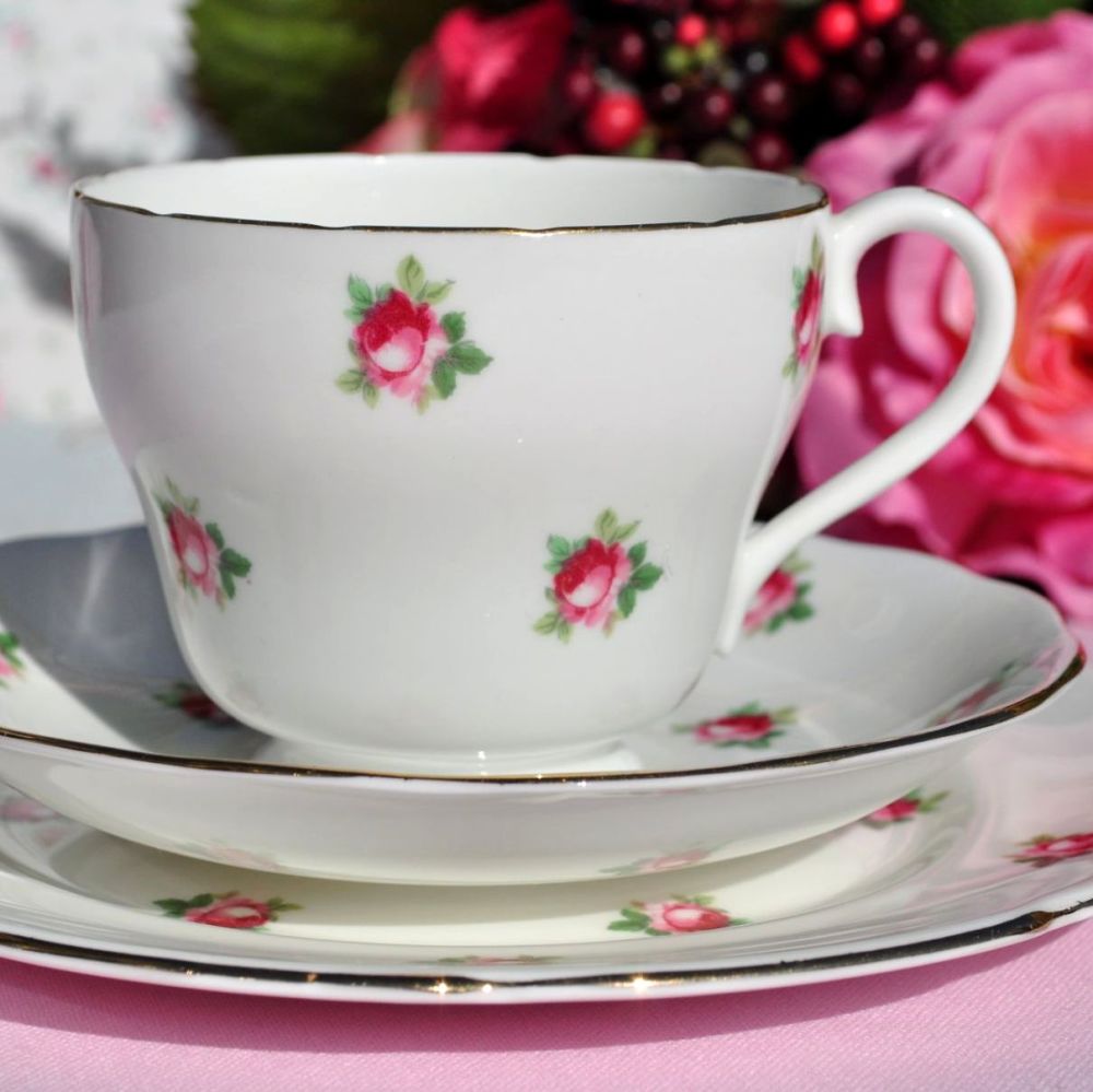 Adderley Little Roses Fine Bone China Vintage Tea Trio