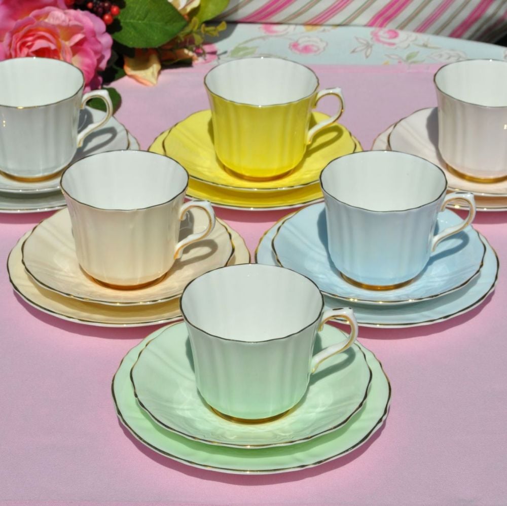 Sampson Smith Harlequin Pastels Teacup Trios x 6 c.1940s