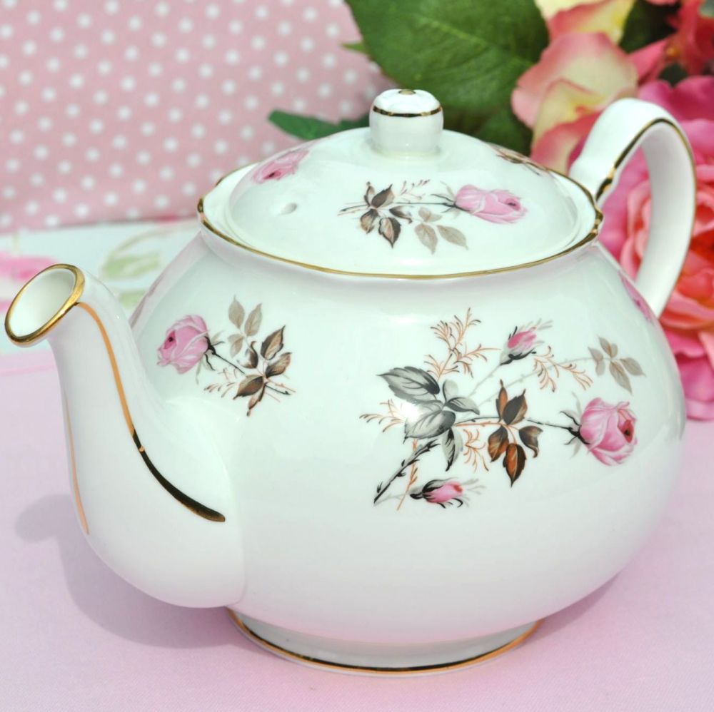 Duchess China Pink Roses 2 Pint Teapot Vintage Bone China c.1950s
