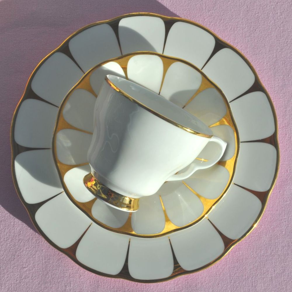 Royal Vale Gold and White Teacup Trio