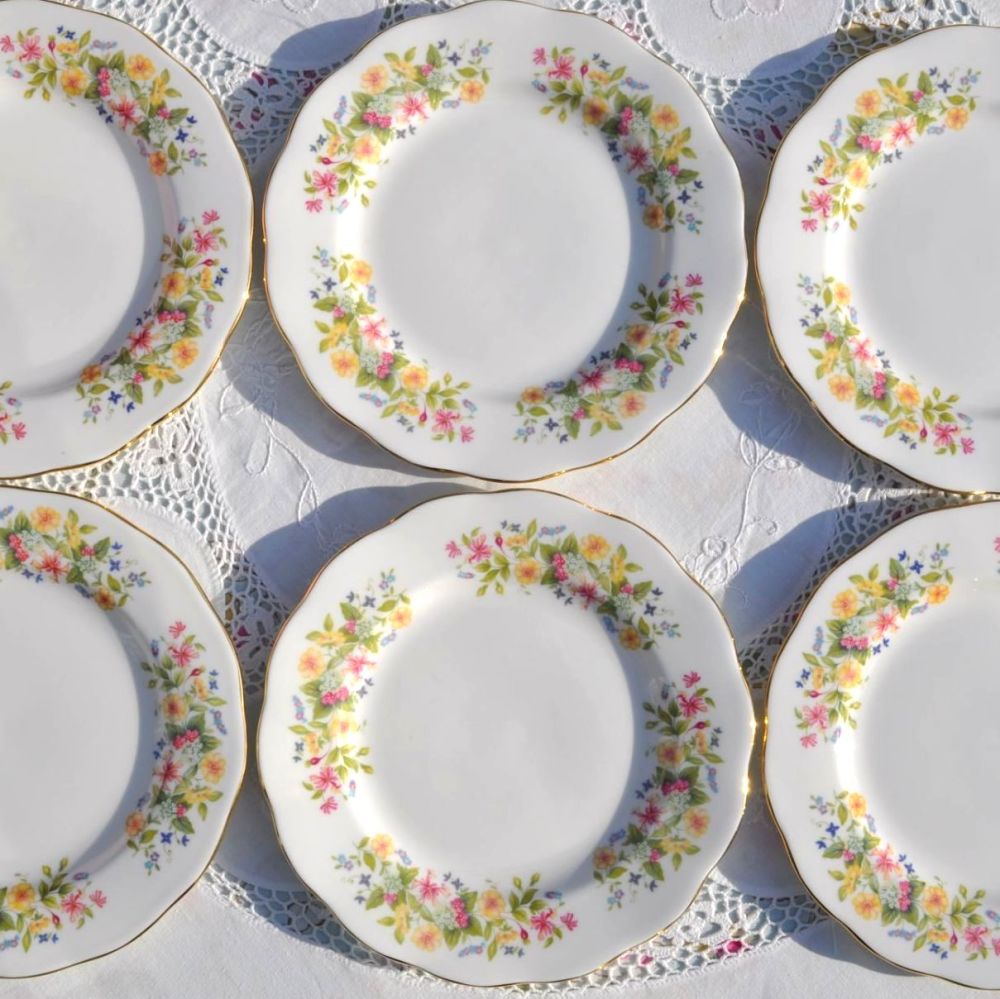 Colclough Hedgerow Bone China Vintage Side or Tea Plates Set of Six