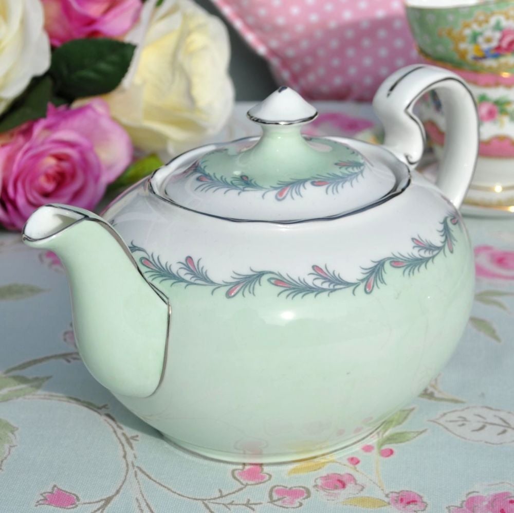 Aynsley C1602/2 Vintage China Pale Green and Platinum Teapot