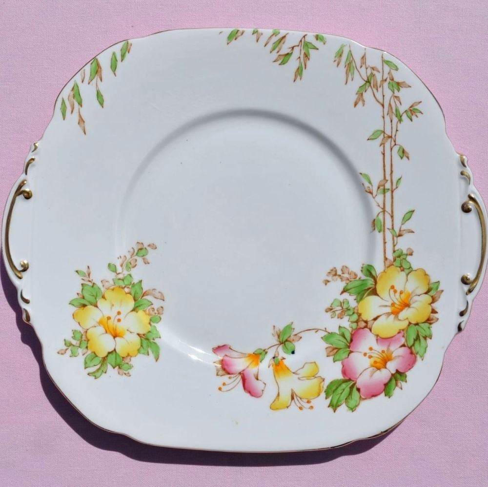 Roslyn Azalea Vintage China Cake Plate c.1937