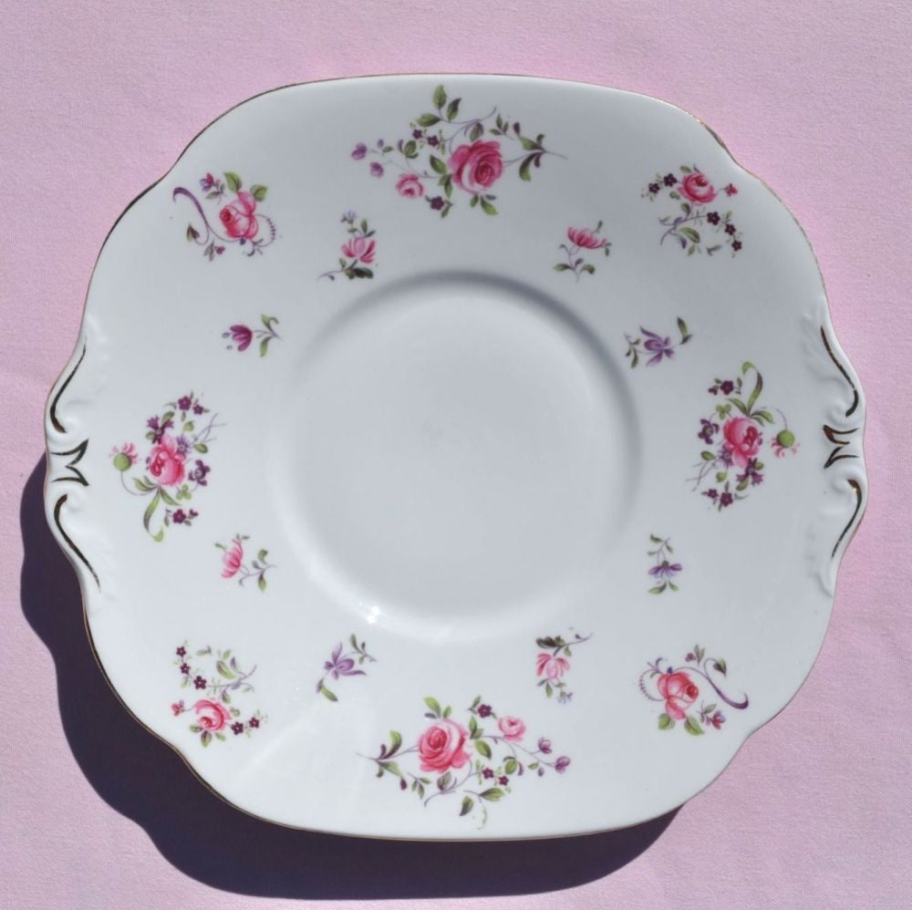 Collingwood Pretty Pink Roses Vintage China Cake Plate c.1940s