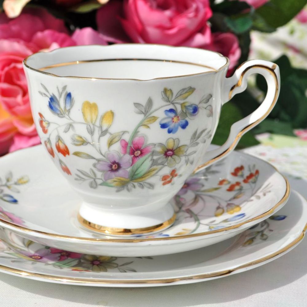 VINTAGE ROYAL STAFFORD CHINA 'Bird of Paradise' CUP/SAUCER/PLATE TRIO c.1950's E 