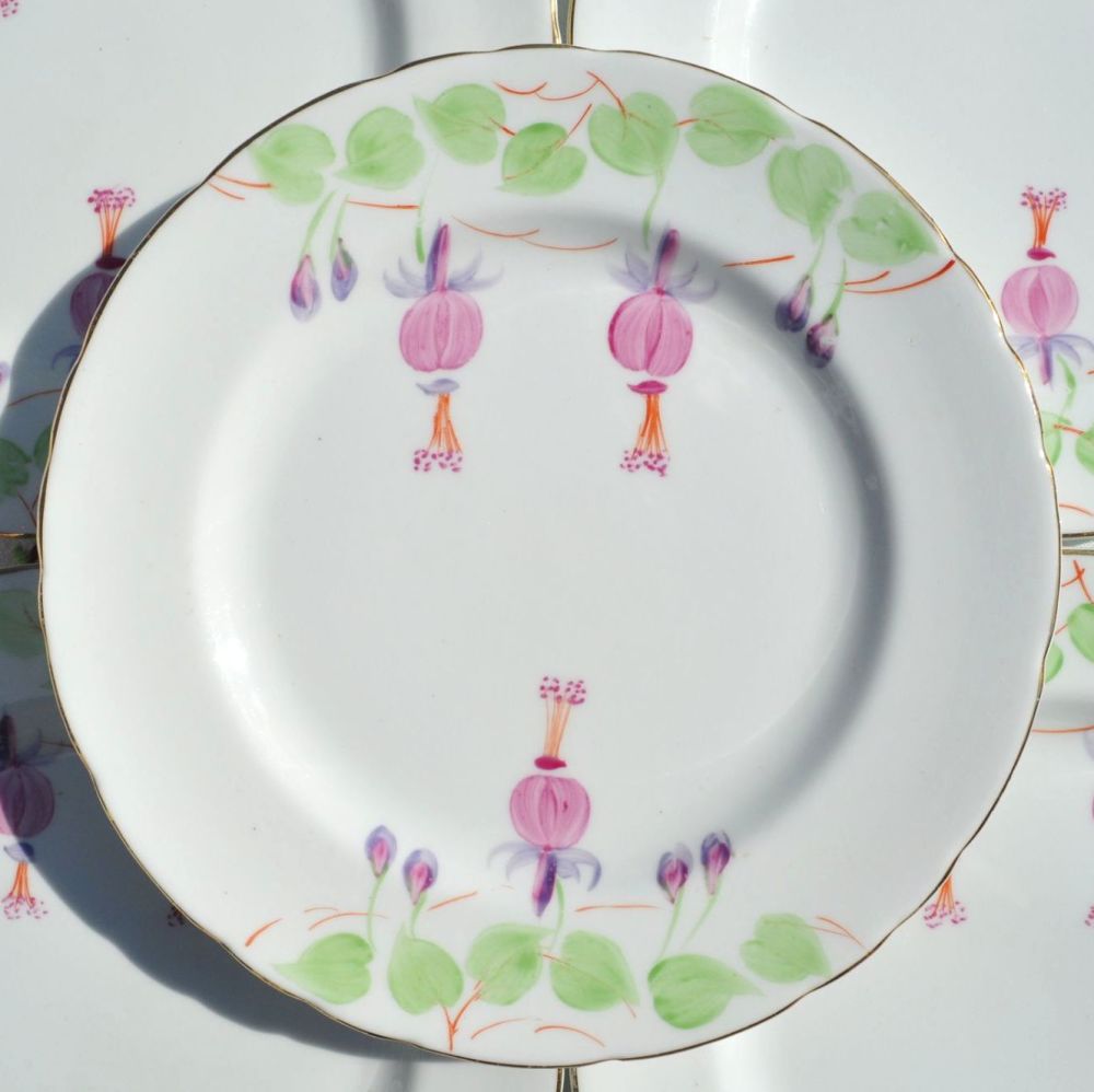 Hand Painted Fuschia Tea Plates Set c.1954-9