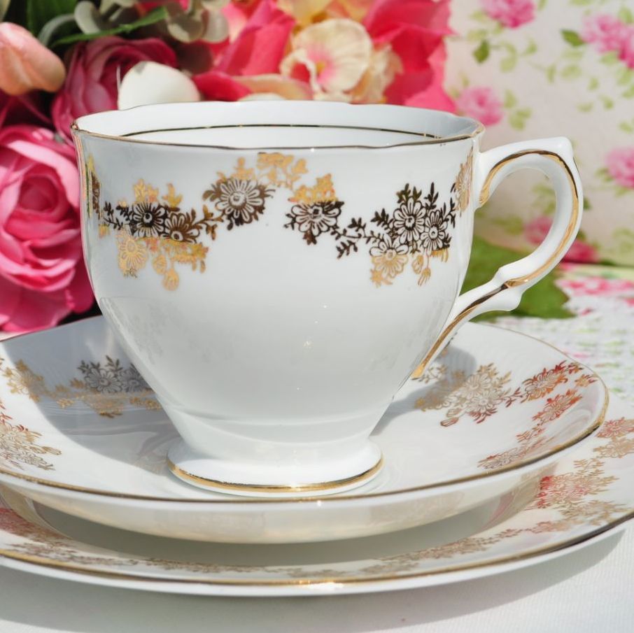 Salisbury Gold Filigree China Teacup Trio c.1930s