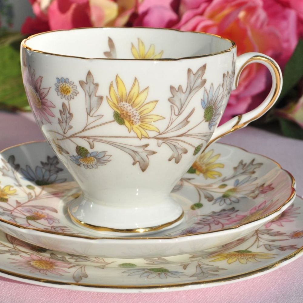 Foley Somerset Pretty Floral Teacup Trio c.1950s