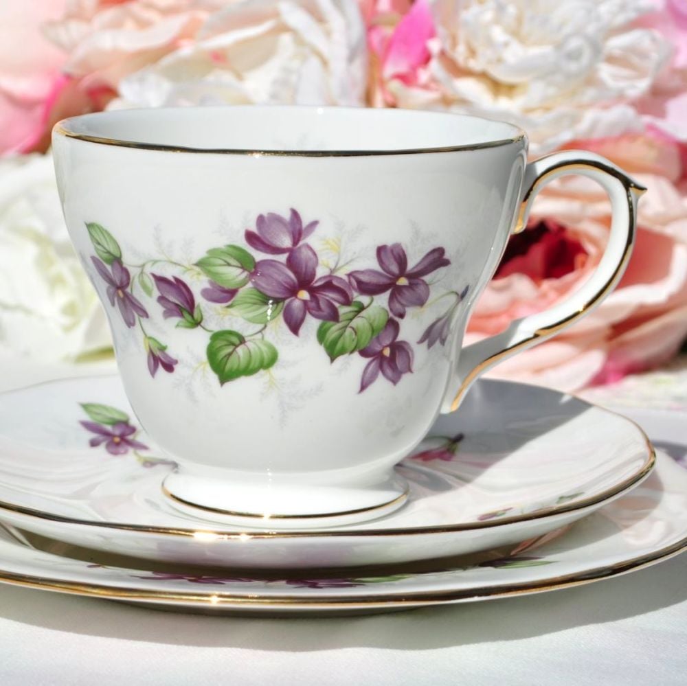 Duchess Violets Vintage China Teacup Trio