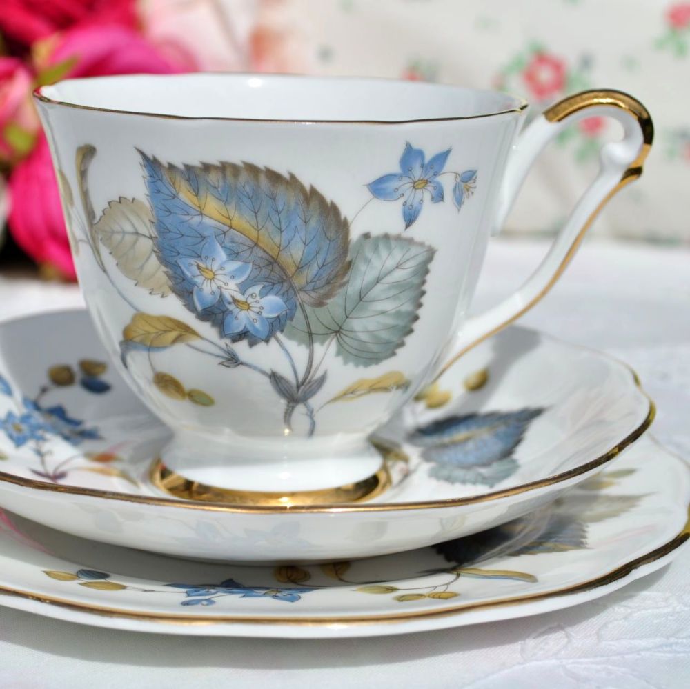 Queen Anne Blue Harebell Teacup Trio