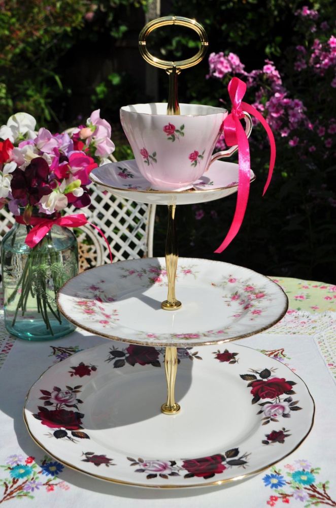 Rose Garden Teacup Top Cake Stand
