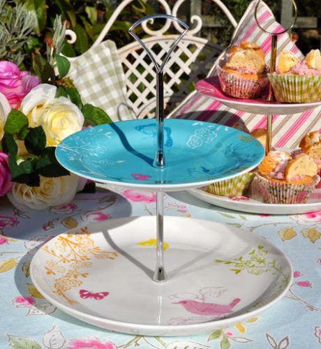 Blue Birds and Butterfly New 2 Tiered Cake Stand