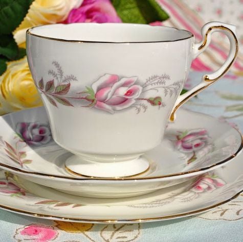 Paragon Pale Pink Rose Vintage China Teacup, Saucer and Tea Plate Trio