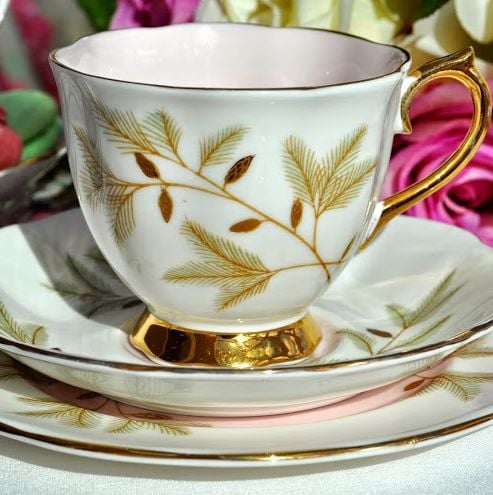 Royal Albert Braemar Pink and Gold Vintage China Teacup Trio