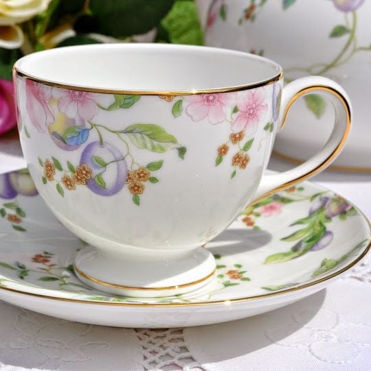 Wedgwood Sweet Plum Pattern Bone China Teacup and Saucer