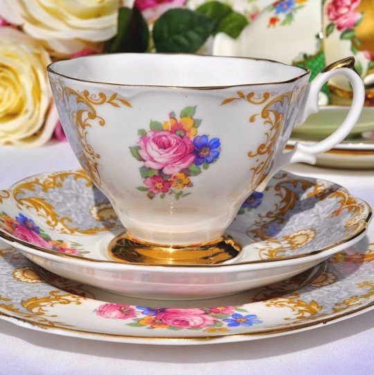 Imperial Fine Bone China Floral Teacup, Saucer and Tea Plate Trio