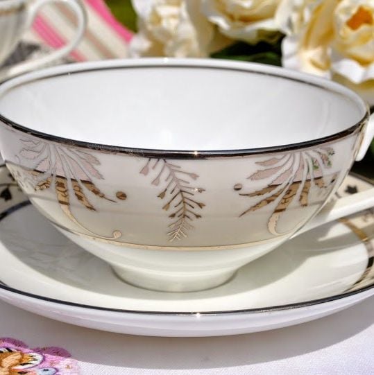 Wedgwood Martha Stewart Collection Meadow Silver Teacup and Saucer