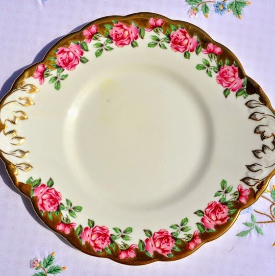 Salisbury Pink Rose and Gold Vintage Bone China Cake or Serving Plate